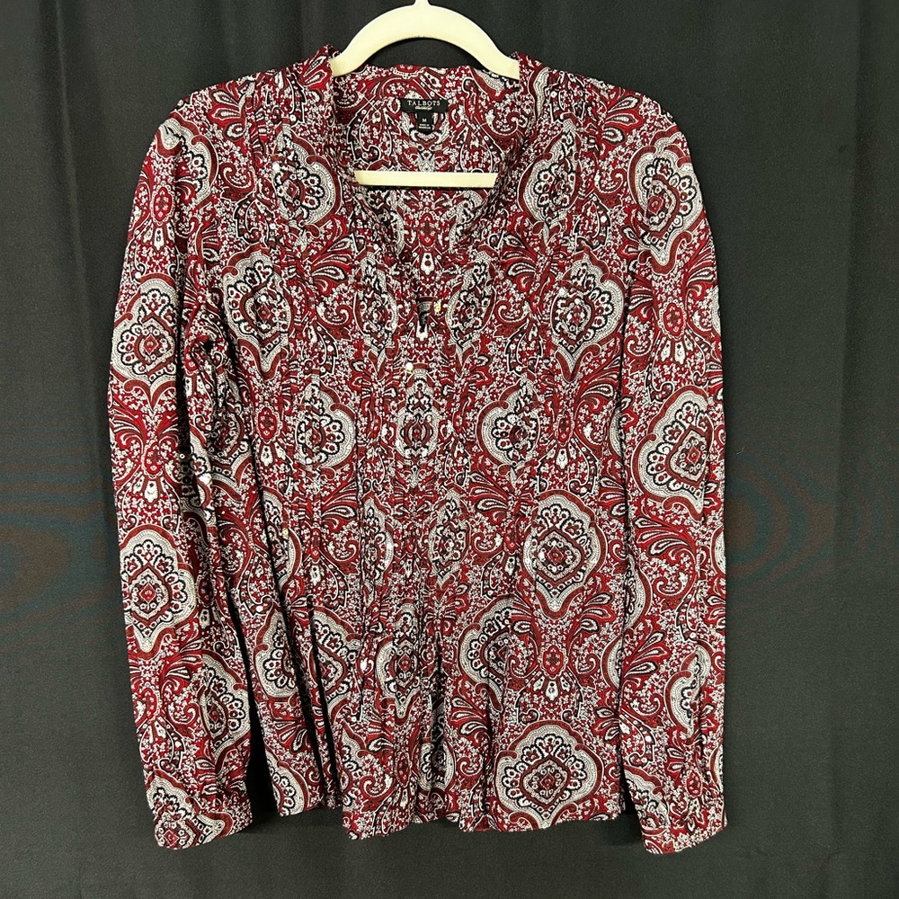 Talbots Red and White Paisley Blouse
